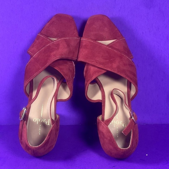 Linea‎ Paolo Red Suede Criss-Cross Ankle Strap Sandals Women's Size 7.5-NEW - Picture 6 of 10